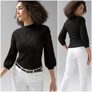 White House Black Market New Pointelle Sweater 3Q Stitchy Pullover Top SZ XL